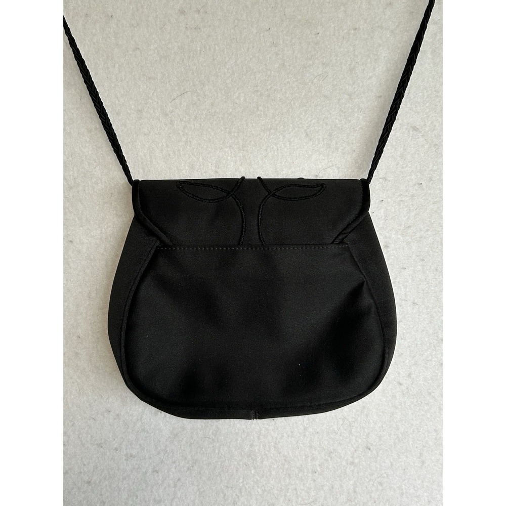 Givenchy Paris Black Satin & Leather Embroidered Crossbody Evening Bag Purse VTG - Picture 7 of 11